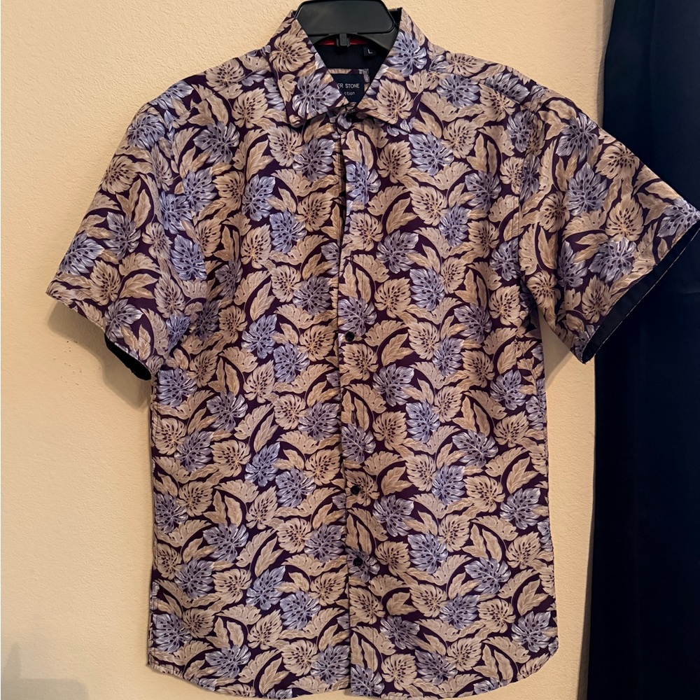 Men's Floral Short-Sleeve Button-Up Polo Shirt - Purple